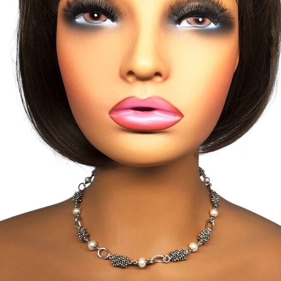 Michael Dawkins Sterling Silver Beaded Pearl Link Necklace #22591 - Picture 9 of 11